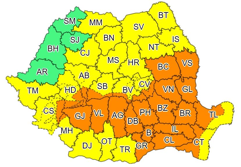 Cod Portocaliu de vreme rea în Gorj!