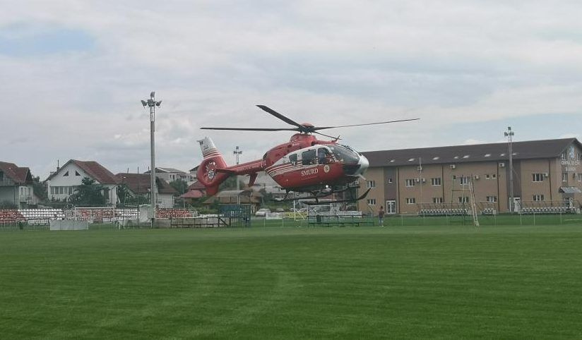 Heliportul din Târgu Jiu, ocupat de un bâlci. Pacienții sunt preluați cu elicopterul de pe stadion