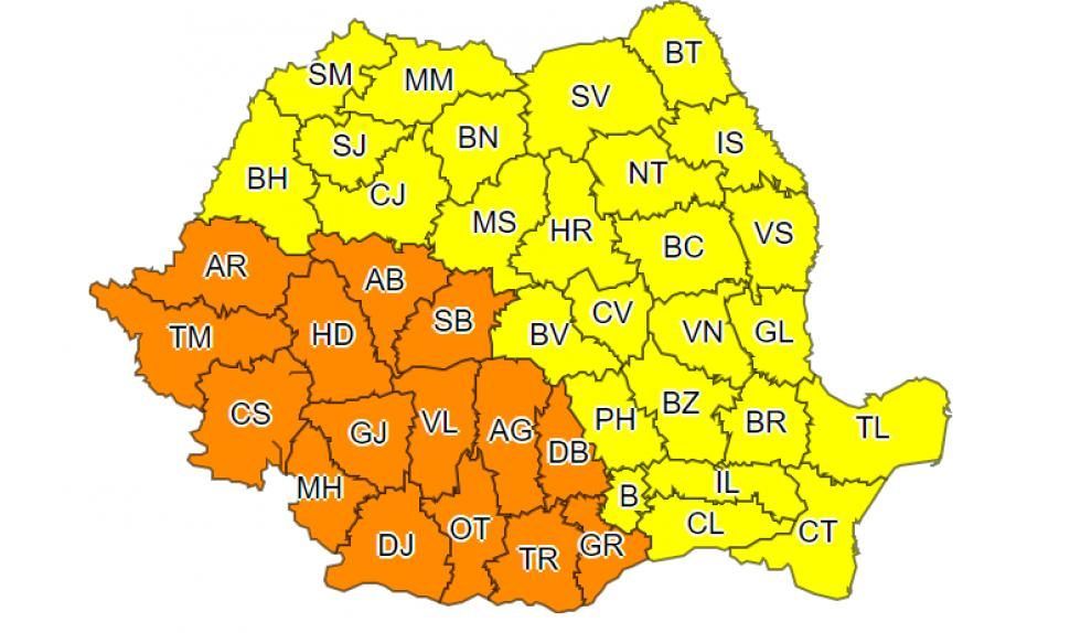 Cod portocaliu de furtuni, până luni, în Gorj