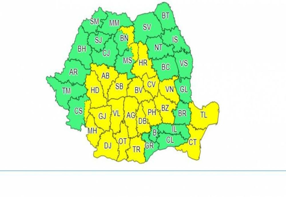Cod Galben de vijelii, ploi puternice și grindină. Judeţele afectate