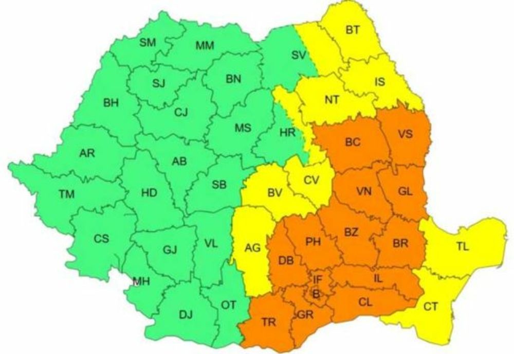 AVERTIZARE COD PORTOCALIU DE CANTITĂȚI DE APĂ ÎNSEMNATE, INTENSIFICĂRI ALE VÂNTULUI ȘI VREME RECE