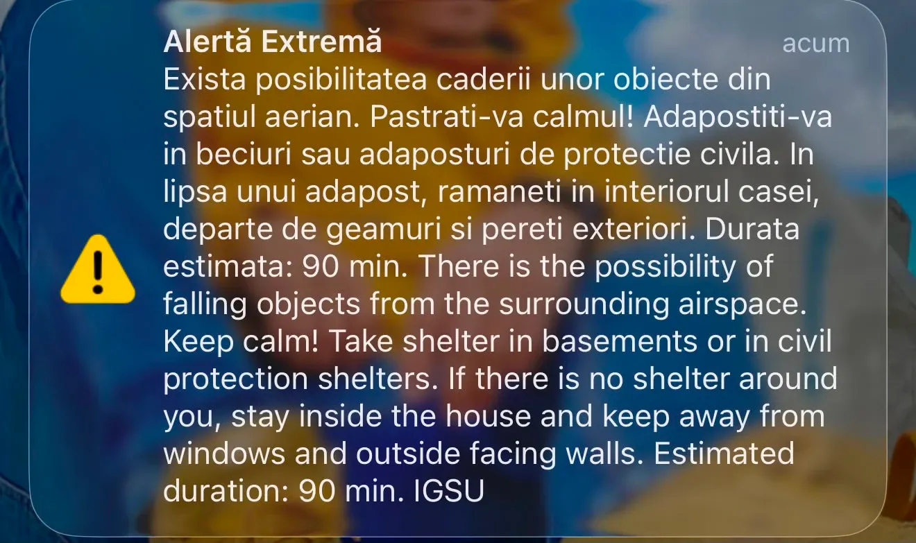 Al doilea RO-Alert în aceeași zi pentru locuitorii din Tulcea. Avertisment privind posibile obiecte căzute din aer