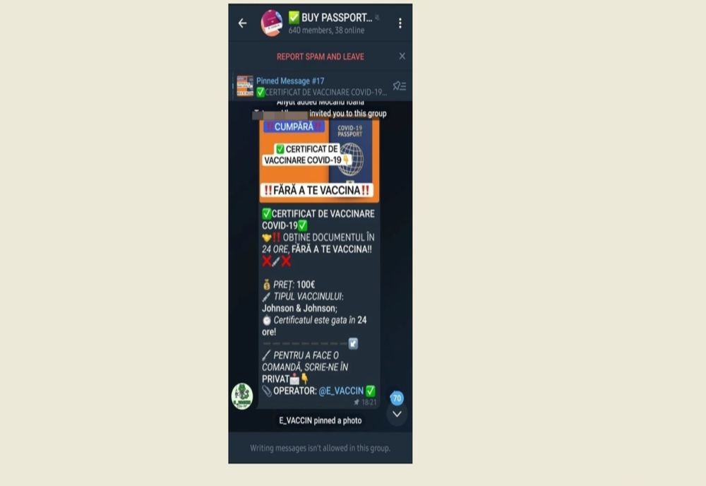 Certificate de vaccinare false, vândute pe Telegram. Care este tariful practicat şi în cât timp e eliberat documentul