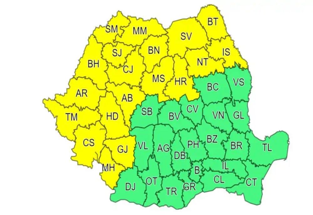 Judeţul Gorj, sub Cod Galben de ploi şi vânt puternic