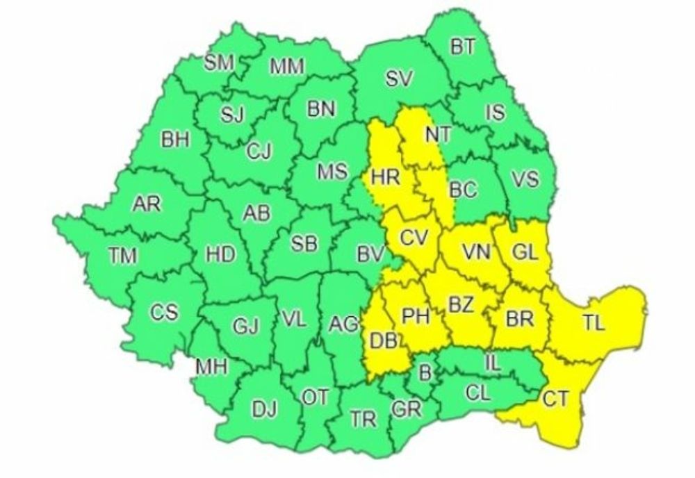 Cod galben de viijelii în 13 județe - În paralel, meteorologii anunţă și caniculă în mai multe zone - HARTA